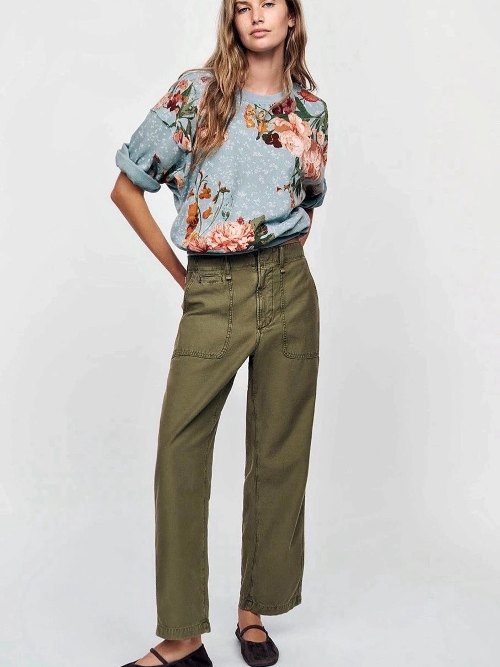 Pilcro Niki Bubble Sweatshirt Floral Bubble Sleeve Sweatshirt